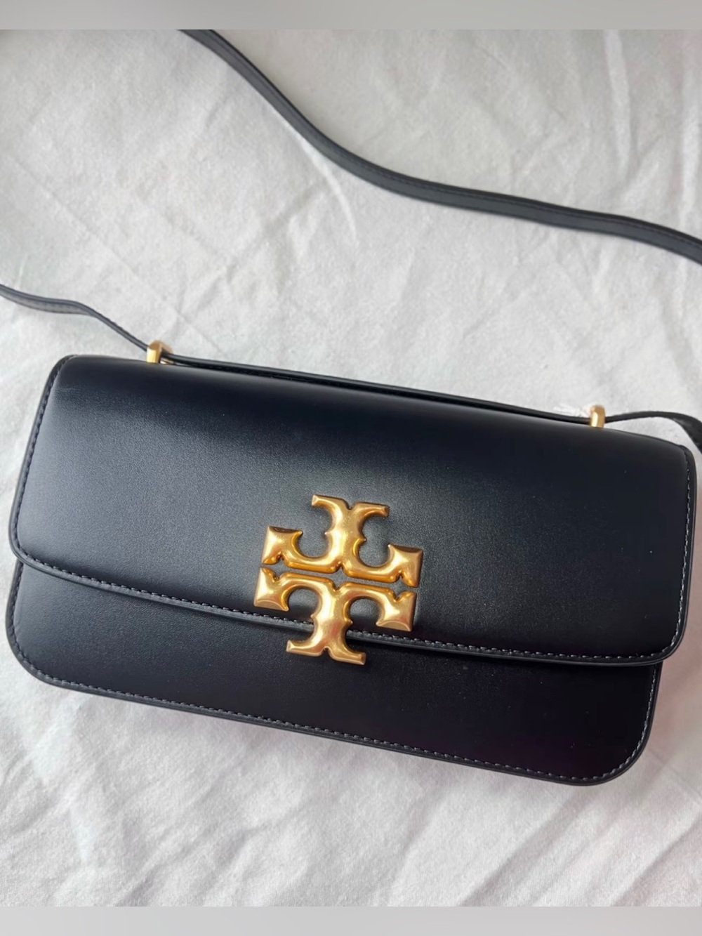 Tory Burch Black Leather Crossbody with Gold Logo